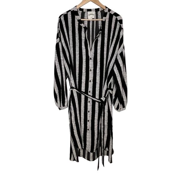 Dubgee By Whoopi Womens Long Sleeve Shirt Dress 3X Black Stripe Belted Pockets - Picture 3 of 11